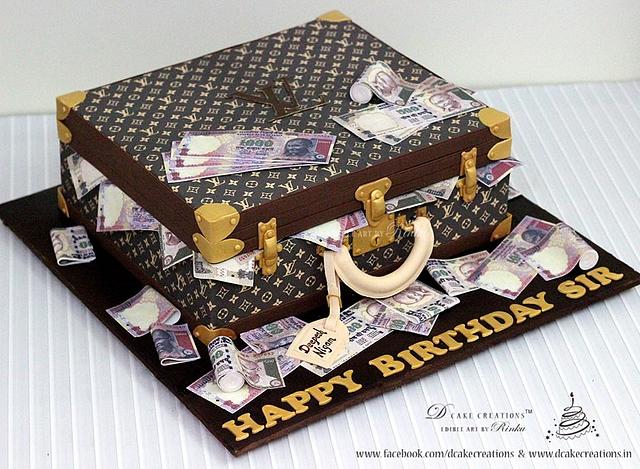 Louis Vuitton Briefcase cake with edible money – Blue Lily Treats