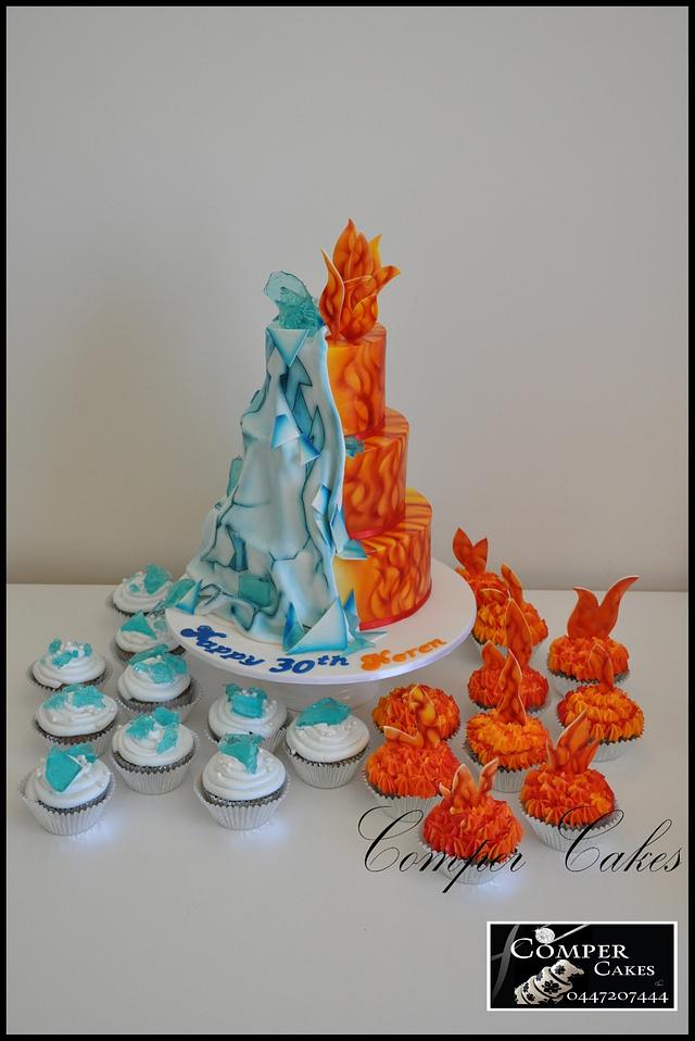 Fire and Ice airbrushed cake