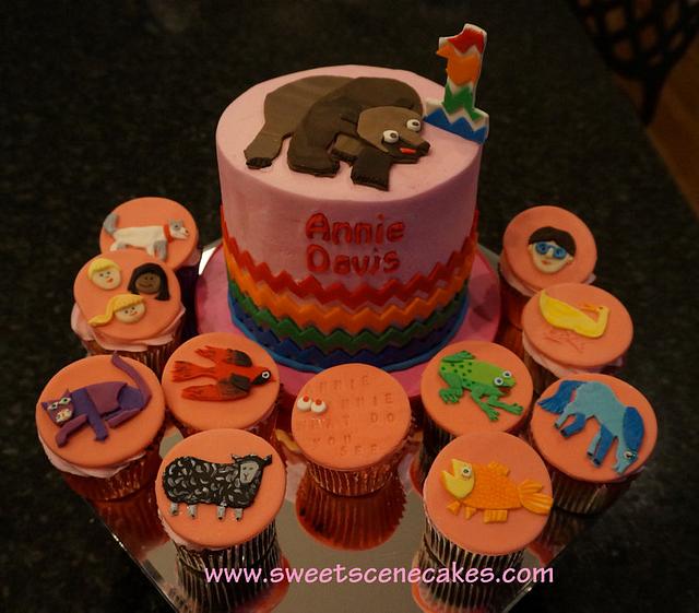 Brown Bear theme 1st birthday smash and character cupcakes