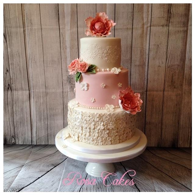 Floral Engagement Cake - Decorated Cake by Rosa Cakes - CakesDecor