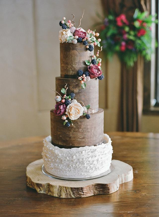 Natural Ganache and Peony/Blackberry Wedding Cake