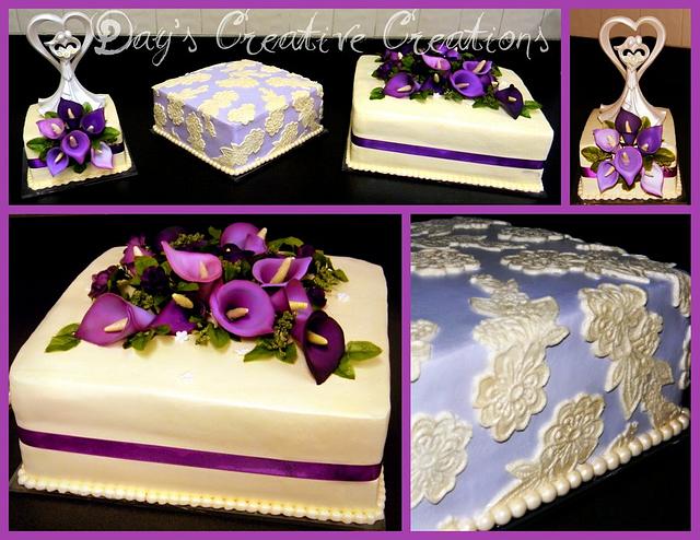 Shades of purple in lace and calla lilies