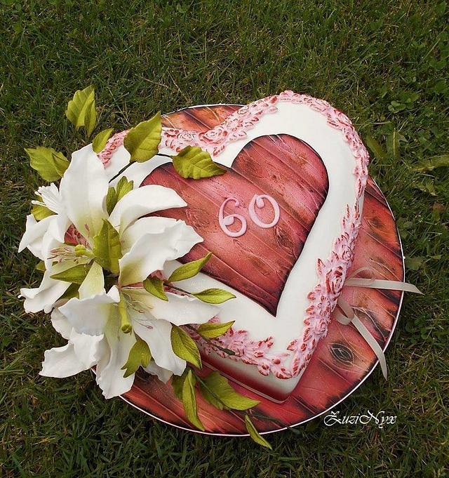 Heart timber and lilies. - Decorated Cake by ZuziNyx - CakesDecor