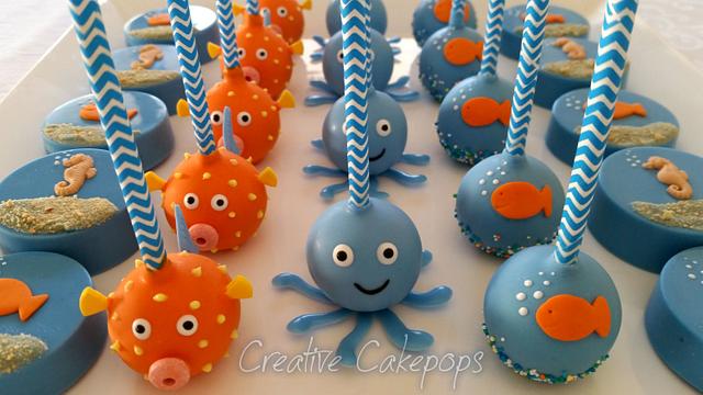 Under the Sea cake pops, Chocolate dipped Oreo's and Fish Cupcake cake