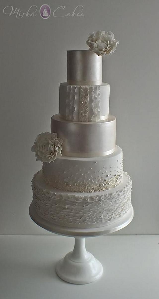 Pearls & Ruffles Wedding Cake - Decorated Cake by Mirka - CakesDecor