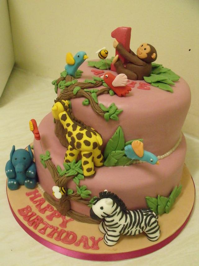 1st birthday girls animal cake - Cake by zoe - CakesDecor