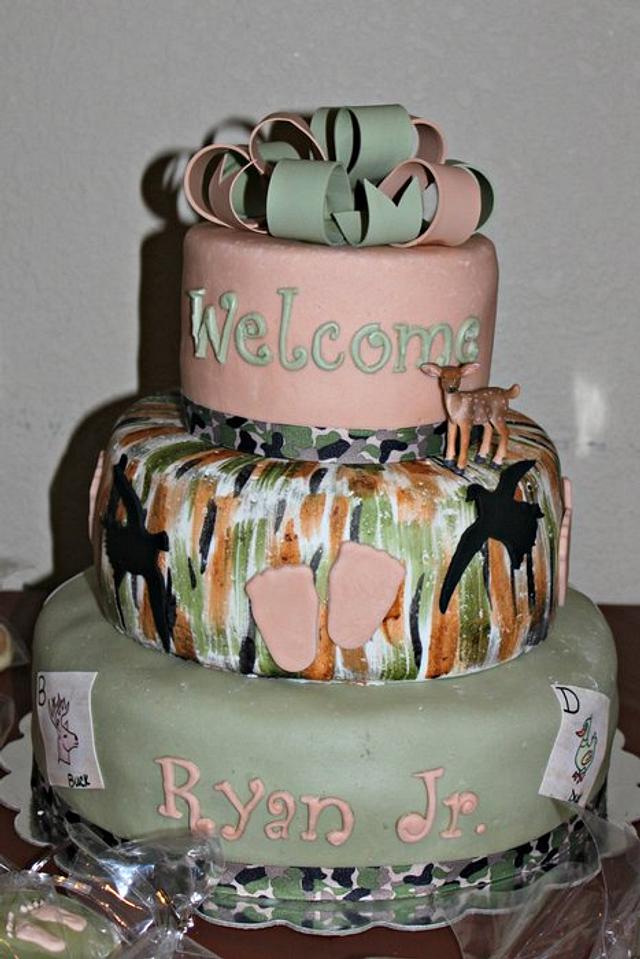 Camo Themed Baby Shower Cake - Cake by Covered In Sugar - CakesDecor