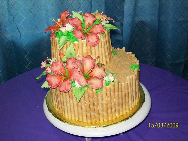Small hibiscus wedding cake