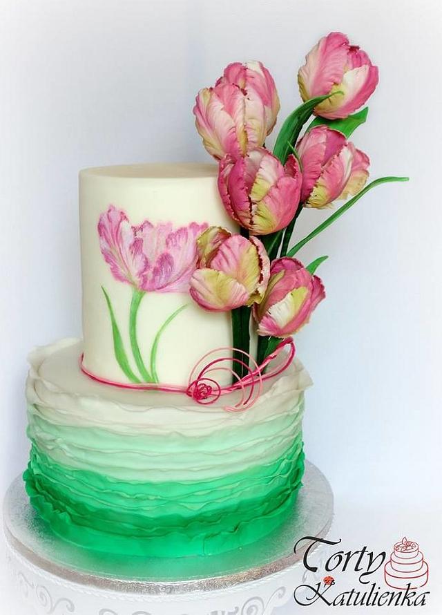 Cake with Tulips Decorated Cake by Torty Katulienka CakesDecor