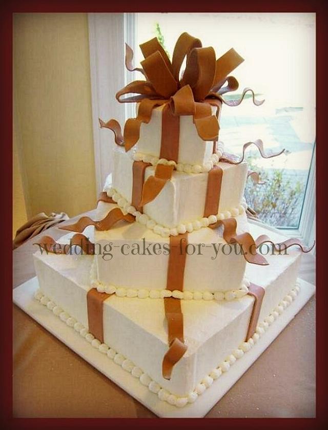 Square Wedding Cake With Fondant Ribbons Decorated Cake CakesDecor