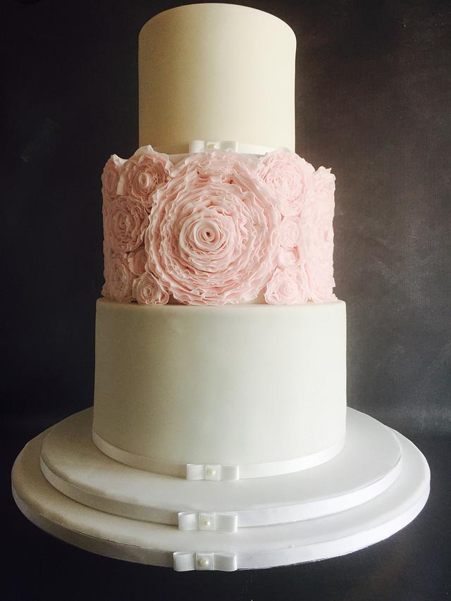 Zermatt Pink Ruffle Wedding Cake - Cake by Una's Cake - CakesDecor