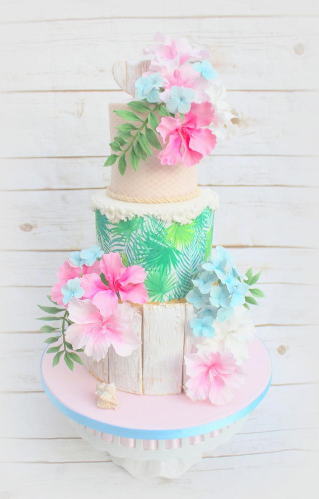 A tropical beach theme cake