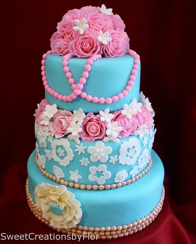 Teal and Pink Wedding cake - Cake by SweetCreationsbyFlor - CakesDecor