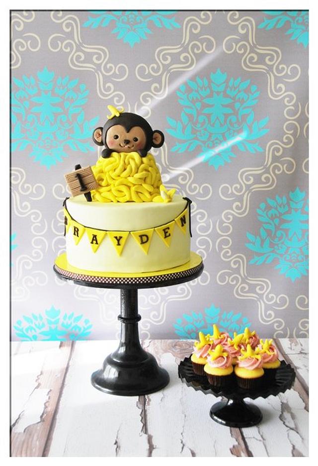 Monkey 1st birthday cake