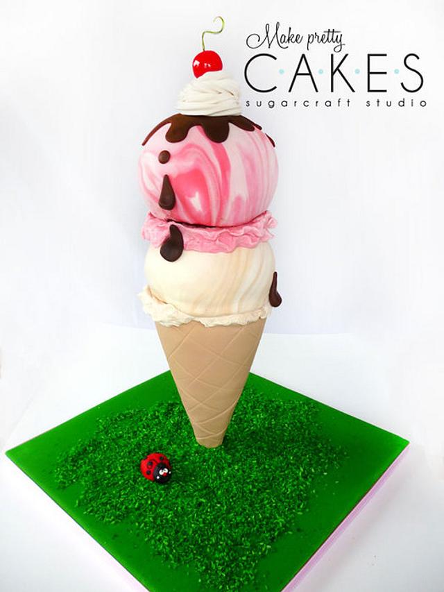 3d Ice Cream Cone Cake Two Scoops Cake By Make Cakesdecor 