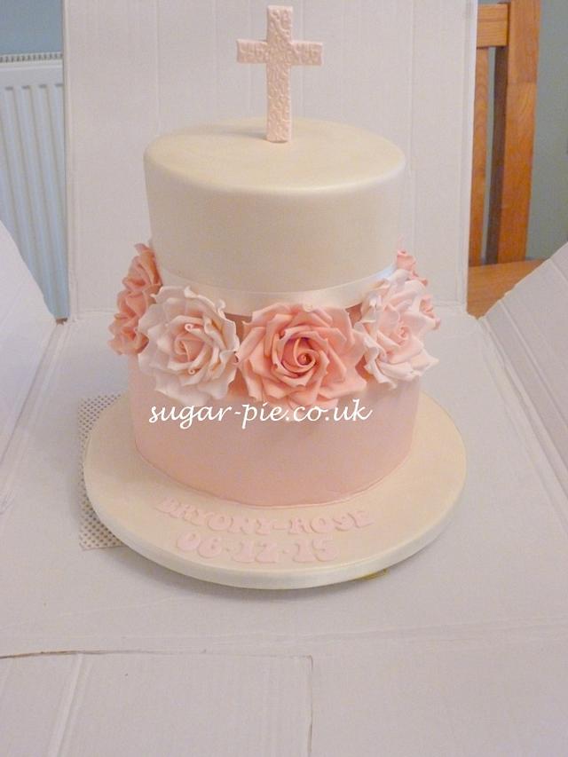 rose christening cake - Decorated Cake by Sugar-pie - CakesDecor