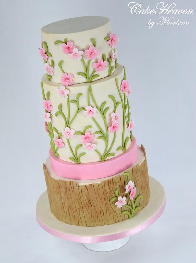 Pink Climbing Flowers Cake