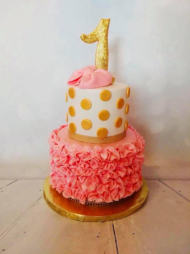 polka dots 1st birthday cake