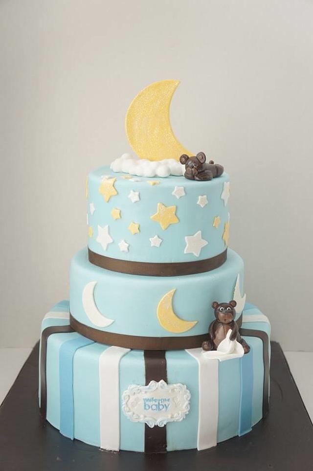 Moon, Stars, and Teddy Bear Cake - Decorated Cake by KAT - CakesDecor