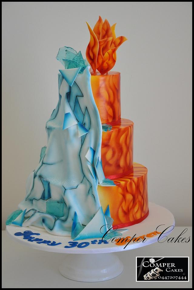 Fire and Ice airbrushed cake