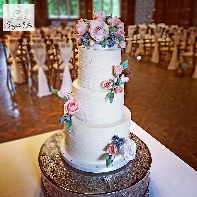 x Rustic Buttercream & Roses Wedding Cake x - Decorated - CakesDecor