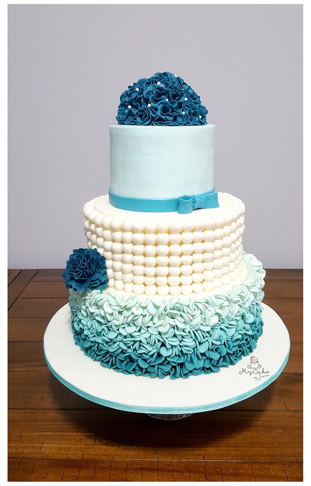 Teal ombre wedding cake theme - Cake by Hopechan - CakesDecor