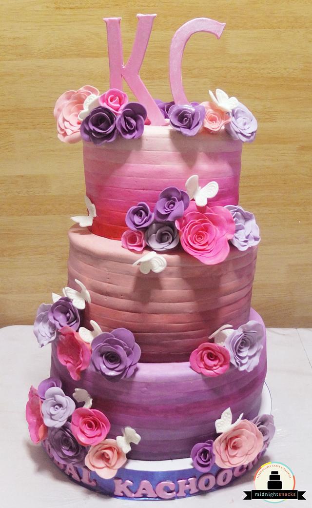 Pink and Purple Ombre Floral Cake - Cake by Larisse - CakesDecor