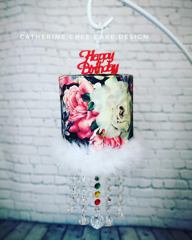 Hanging floral crystal chandelier cake