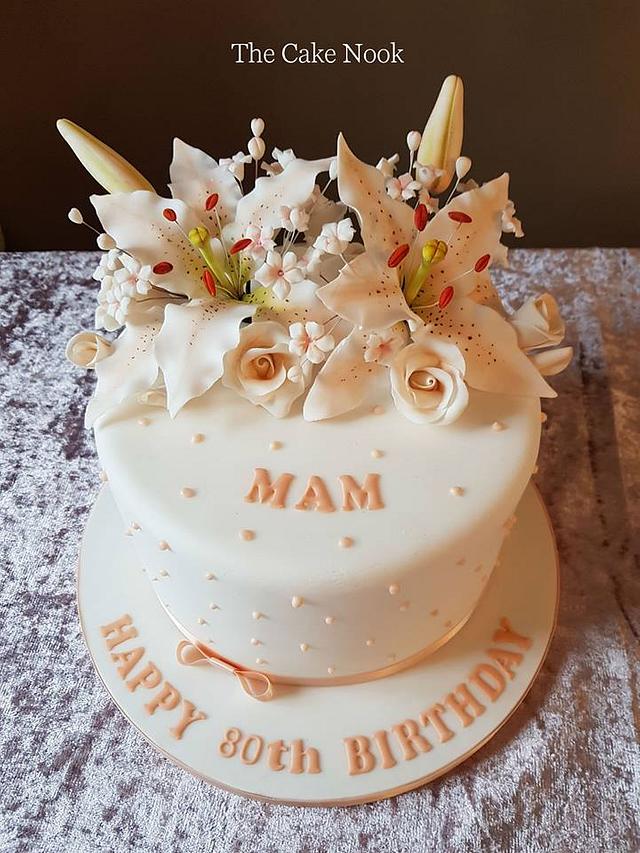 Lilies and Roses cake Decorated Cake by Zoe White CakesDecor