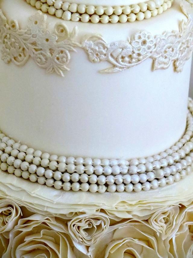 Roses, pearls and ruffles wedding cake - Cake by Icing to - CakesDecor