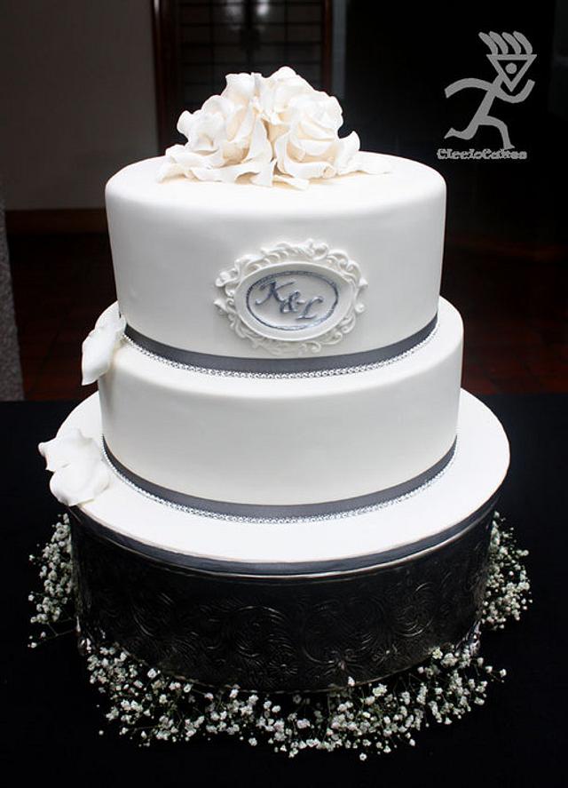 White Roses & Bling Wedding Cake for Kuru & Leigh Cake