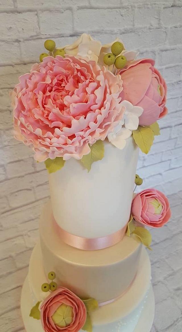 3 Tier Floral Wedding Cake Decorated Cake by Babycakes CakesDecor