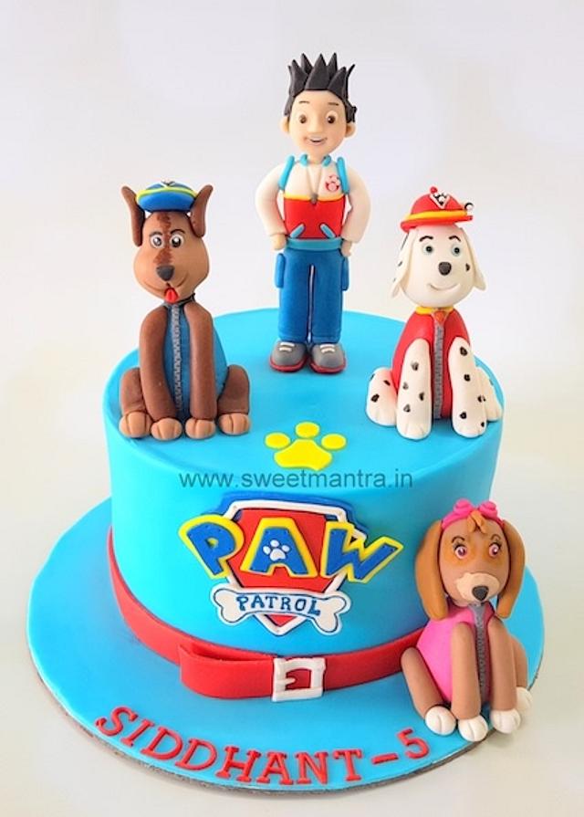 Paw Patrol theme customised fondant cake with 3D Marshal, - CakesDecor