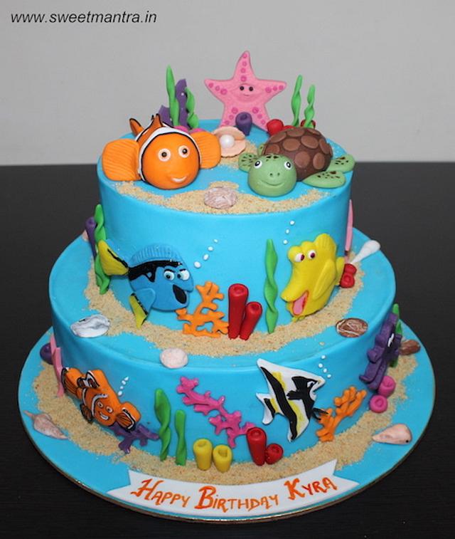 Underwater, Sea, Nemo theme 2 tier fondant birthday cake - CakesDecor
