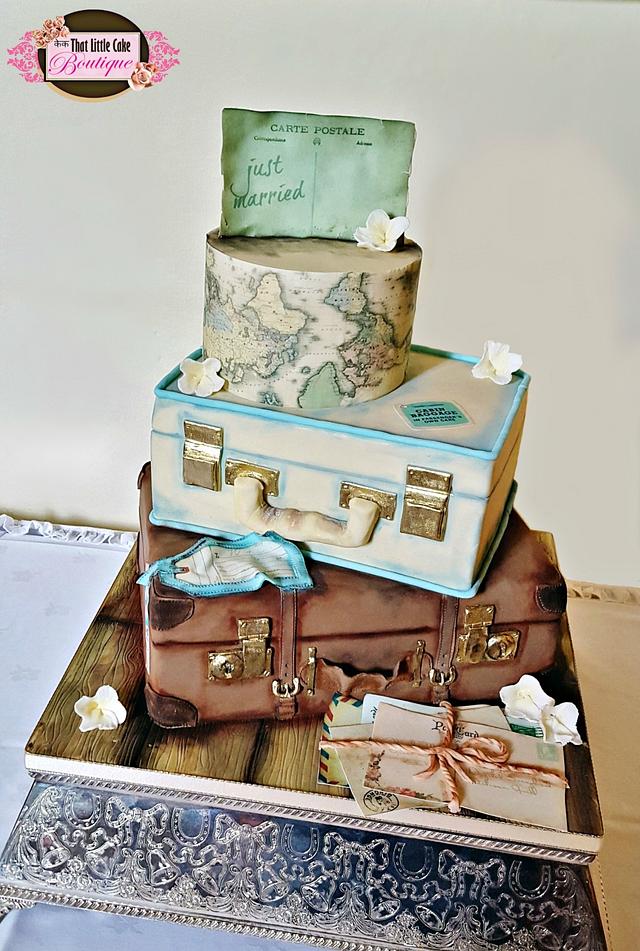 Vintage Travel Themed Wedding Cake