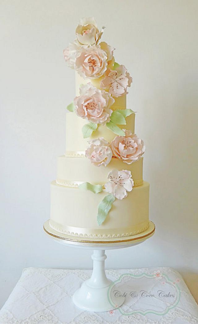 Pink Peony Wedding Cake - Decorated Cake by Cobi & Coco - CakesDecor