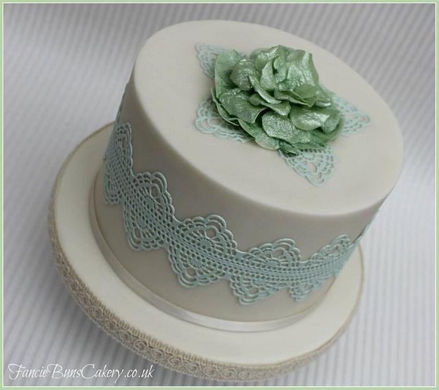 Sage Green Lace Rice Paper Flower Cake By Fancie Buns Cakesdecor