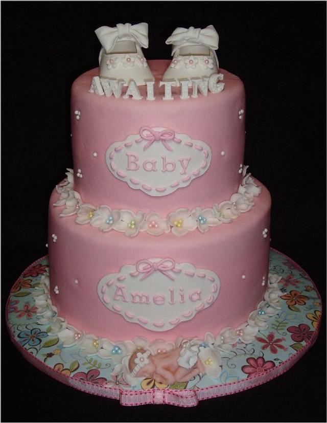 Awaiting Baby Amelia - Decorated Cake by Toni (White - CakesDecor