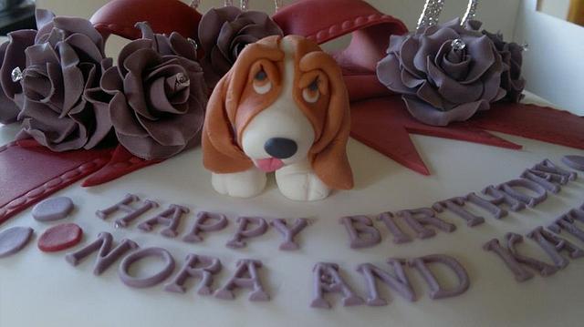 Joint 40th and 70th Birthday cake, with Bassett Hound