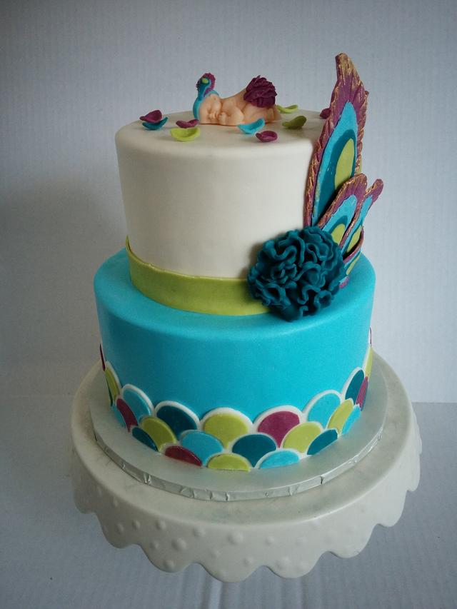 peacock baby shower - Cake by Cake That Bakery - CakesDecor