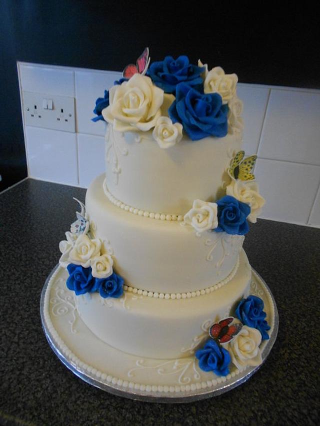 My first wedding cake, Ivory & Royal Blue 