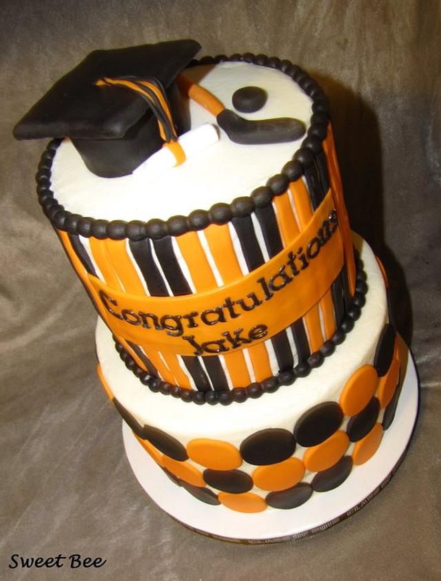 Black and Orange graduation cake Cake by Tiffany Palmer