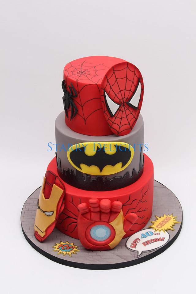 Superhero cake - ironman, batman, spiderman - Decorated - CakesDecor