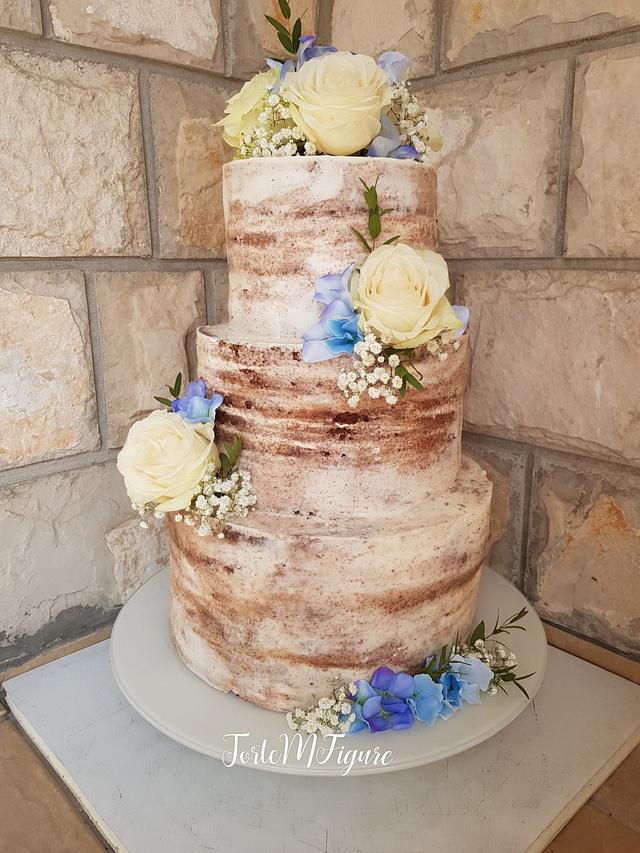 Neat Piped Edge Naked Wedding Cake & Cupcakes - Cake by 