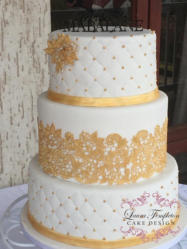 Gold & White Wedding Cake