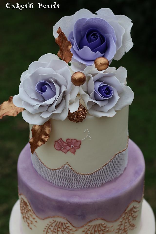 Purple Roses And Gold Accents - Cake by Monica Florea - CakesDecor