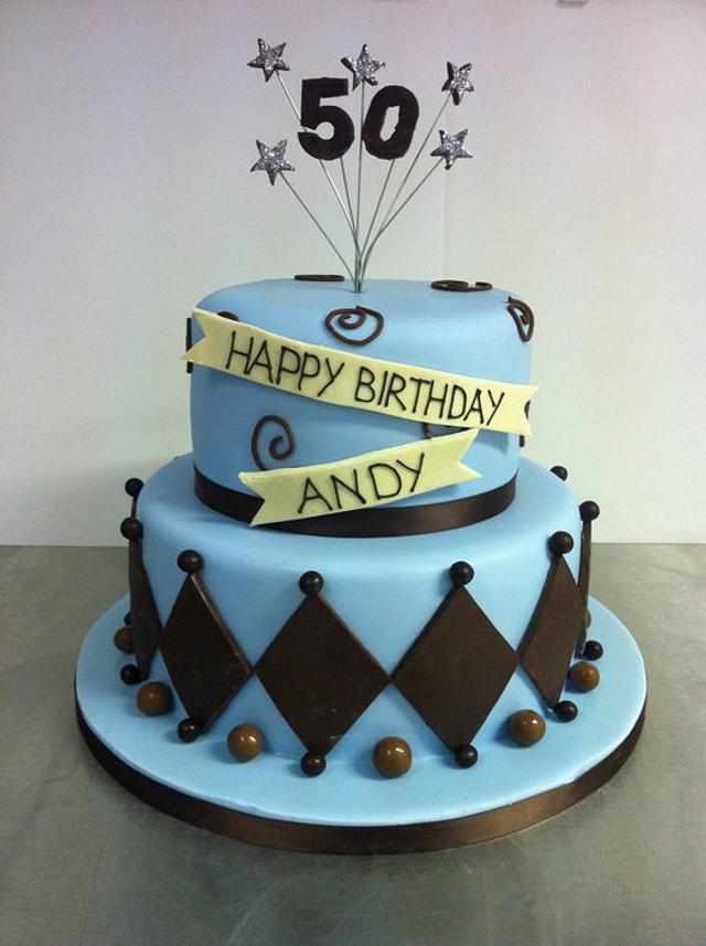 50th Birthday Cake in Blue and Chocolate Brown - Cake by - CakesDecor