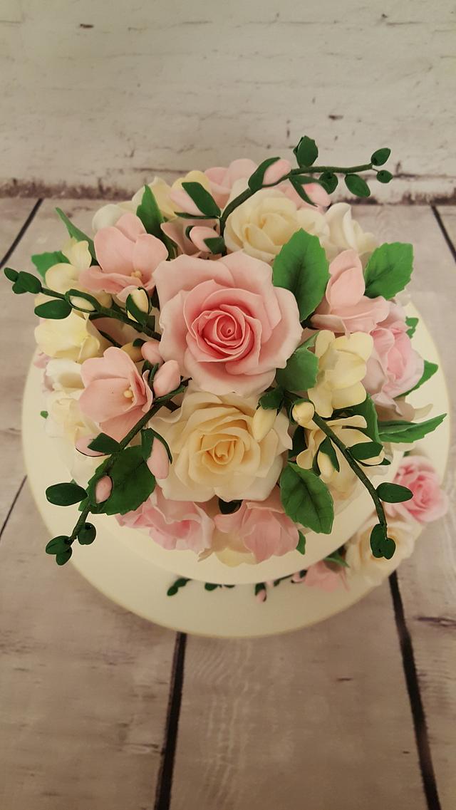 Rose and Freesia Wedding cake