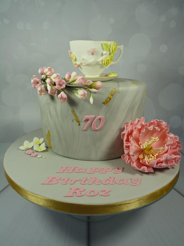 Tea Party Bridal Shower Cake with Fondant Tea Cup – Blue Sheep Bake Shop