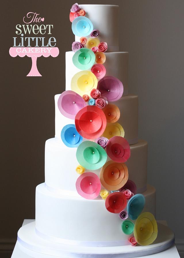 Rainbow wedding cake made with wafer paper